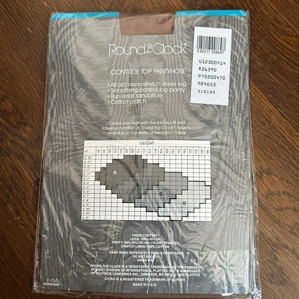 Vintage 1986 new in packaging Round the Clock control top pantyhose‎
